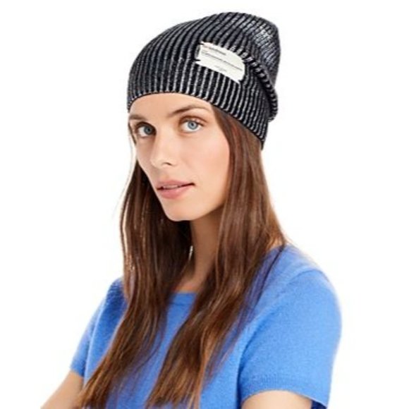 Kurt Geiger Accessories - Kurt Geiger London Be Kindness Foil Rib Beanie in Black New Womens Skully